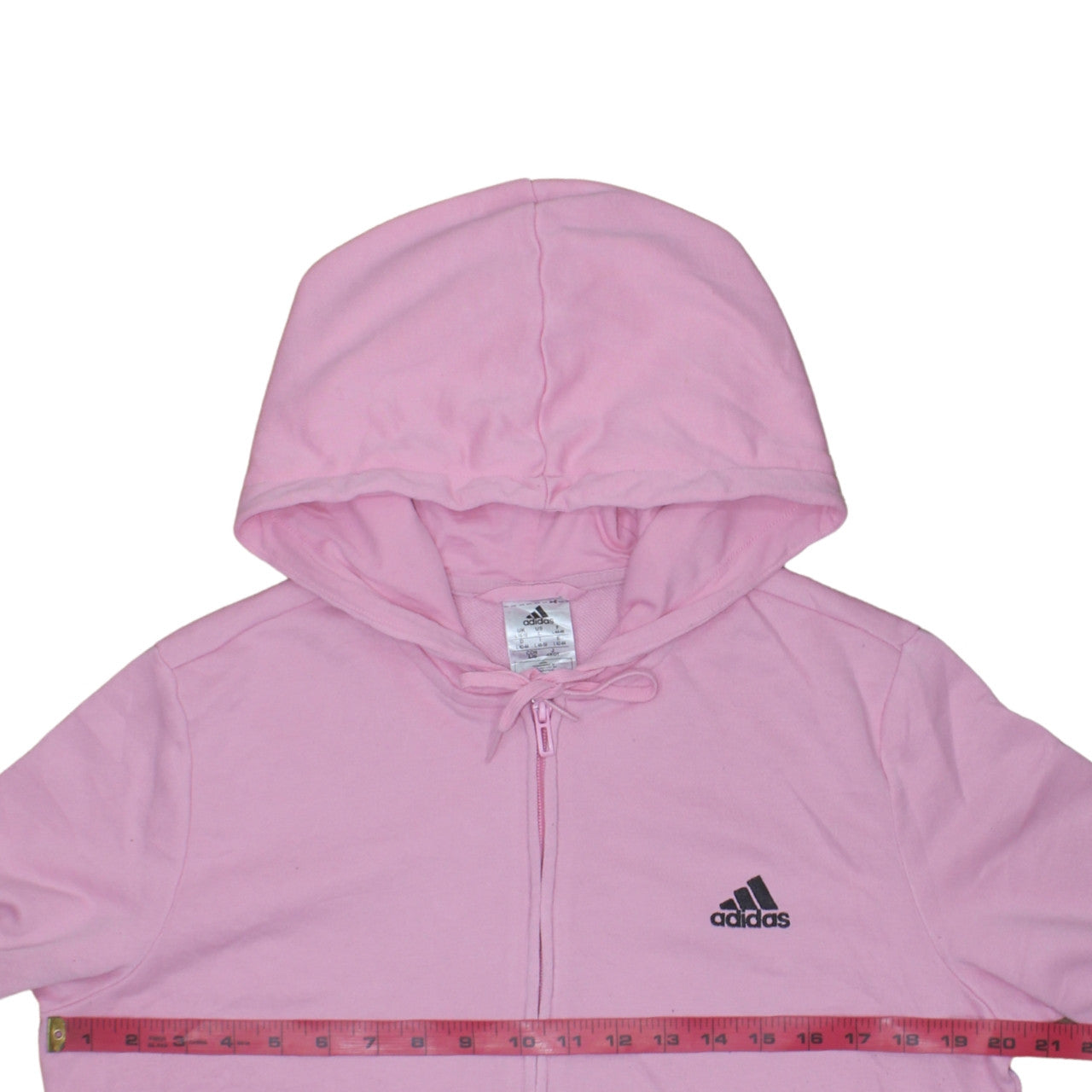 Adidas Women Pink Full Zip Hoodie Size L Logo Print Hooded Sweatshirt