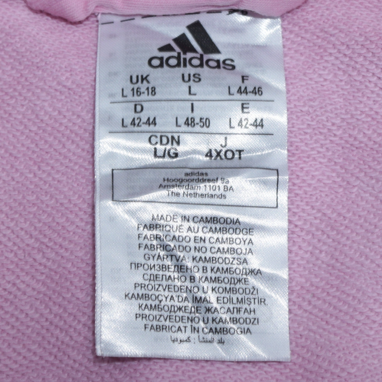 Adidas Women Pink Full Zip Hoodie Size L Logo Print Hooded Sweatshirt