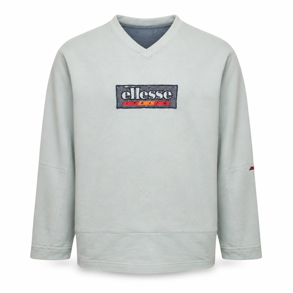 Ellesse Mens Grey XL Pullover Sweatshirt V-Neck Retro Logo Top