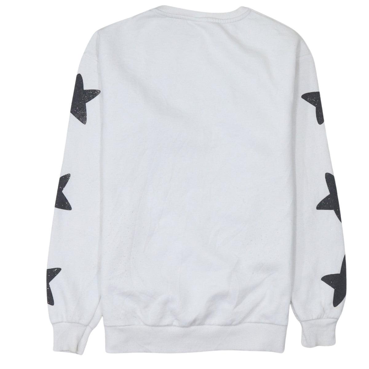 Brand and care label for Disney girls’ white mickey mouse pullover sweatshirt 12-13 years