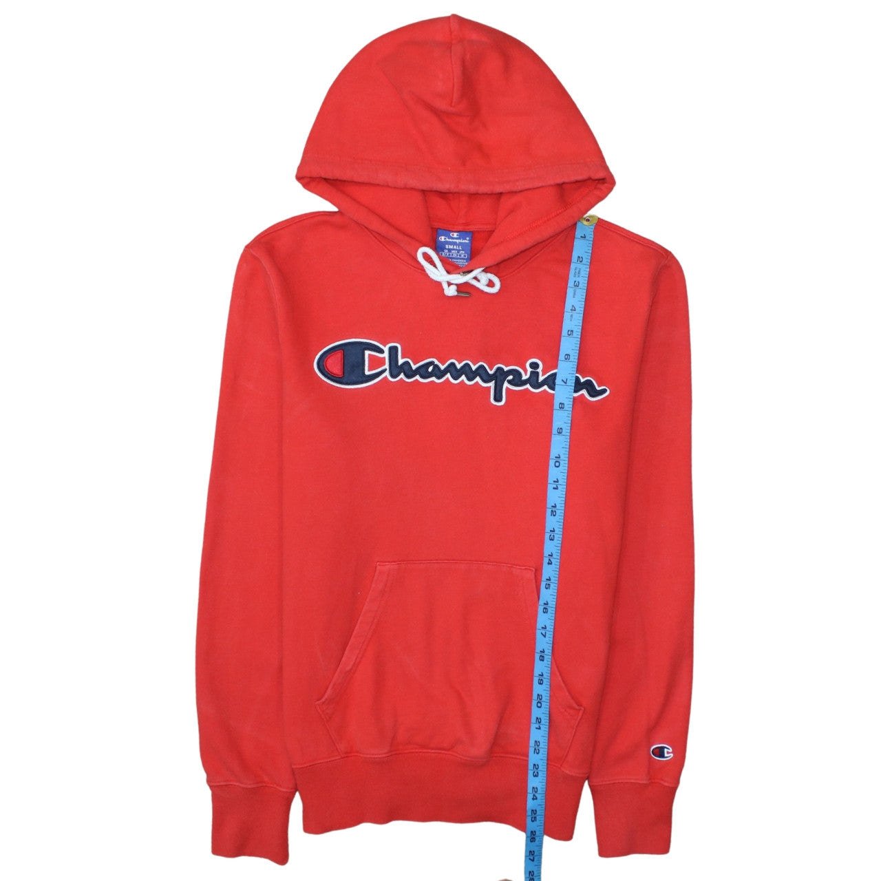 Champion Men's Red Small Pullover Hoodie with Logo Detail