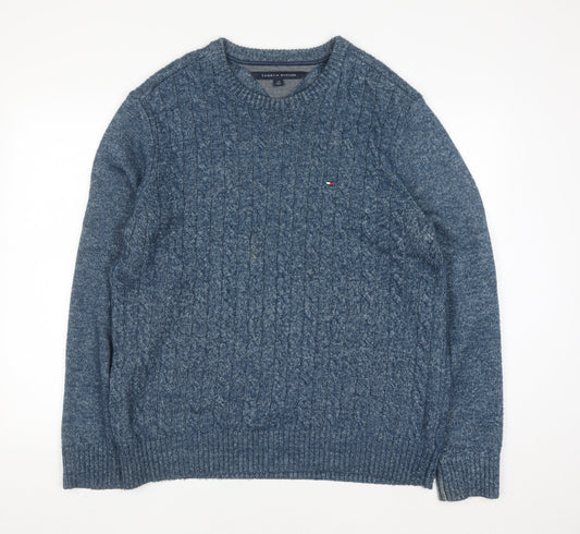 Tommy Hilfiger Men's Blue Cable-Knit Cotton Jumper Size L