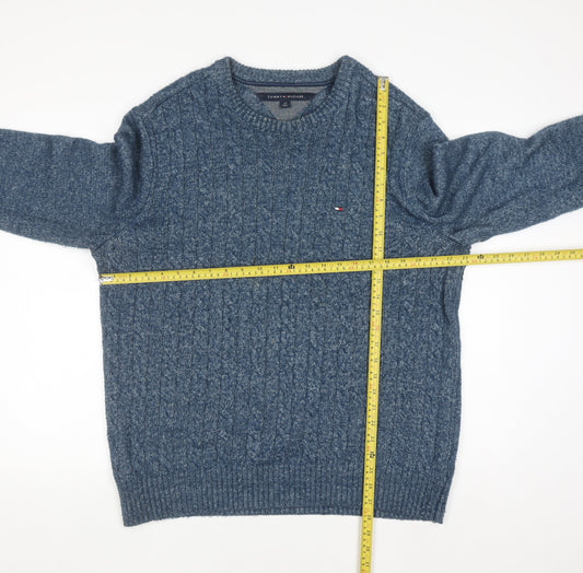 Tommy Hilfiger Men's Blue Cable-Knit Cotton Jumper Size L