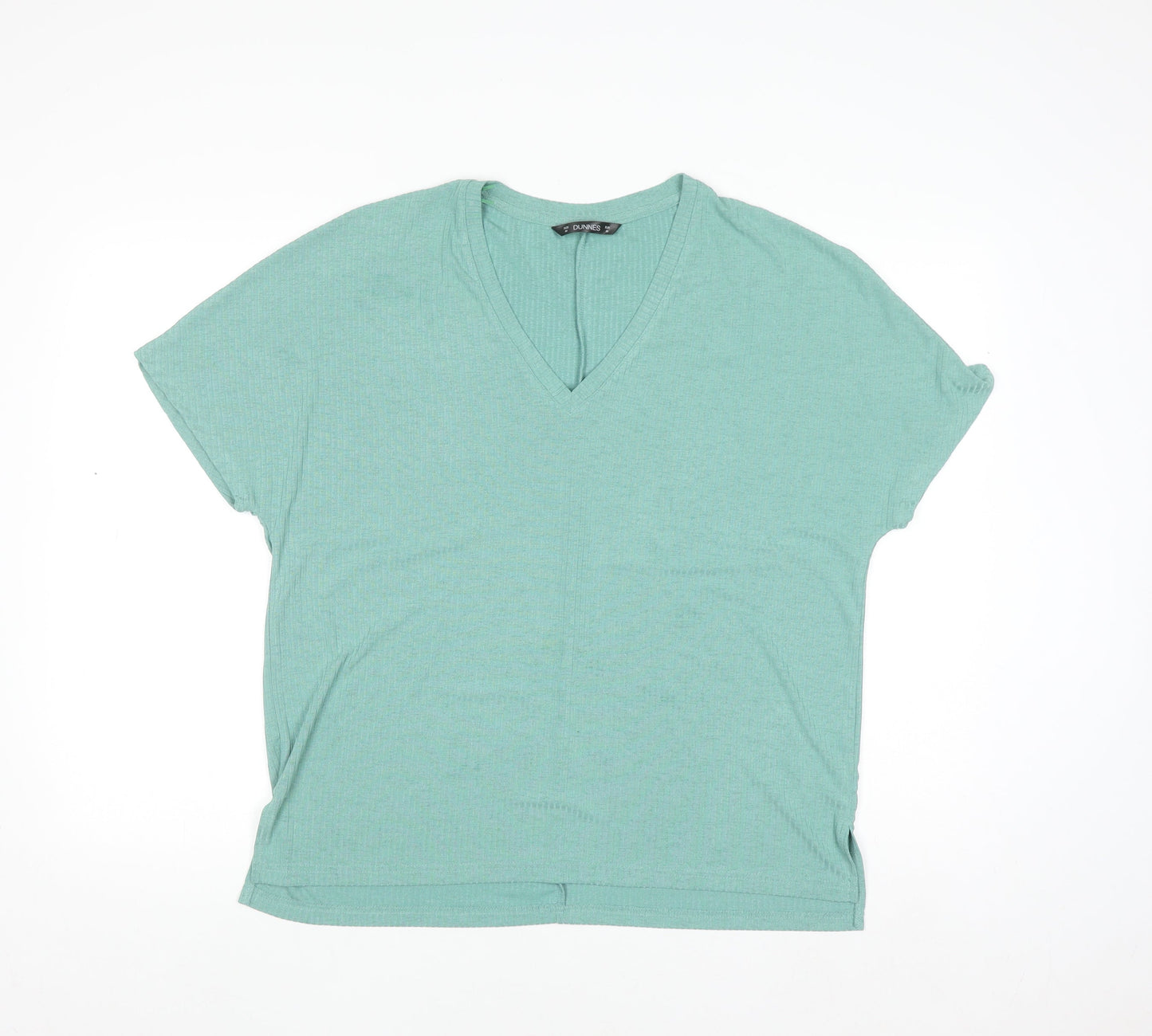 Dunnes Womens Green V-Neck Short Sleeve Basic Stretch T-Shirt Size 12