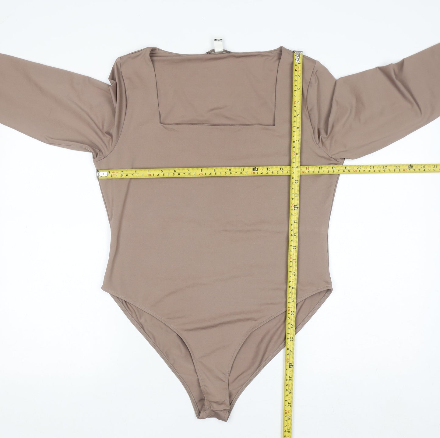 River Island Women Brown Size 16 Square Neck Long Sleeve Bodysuit