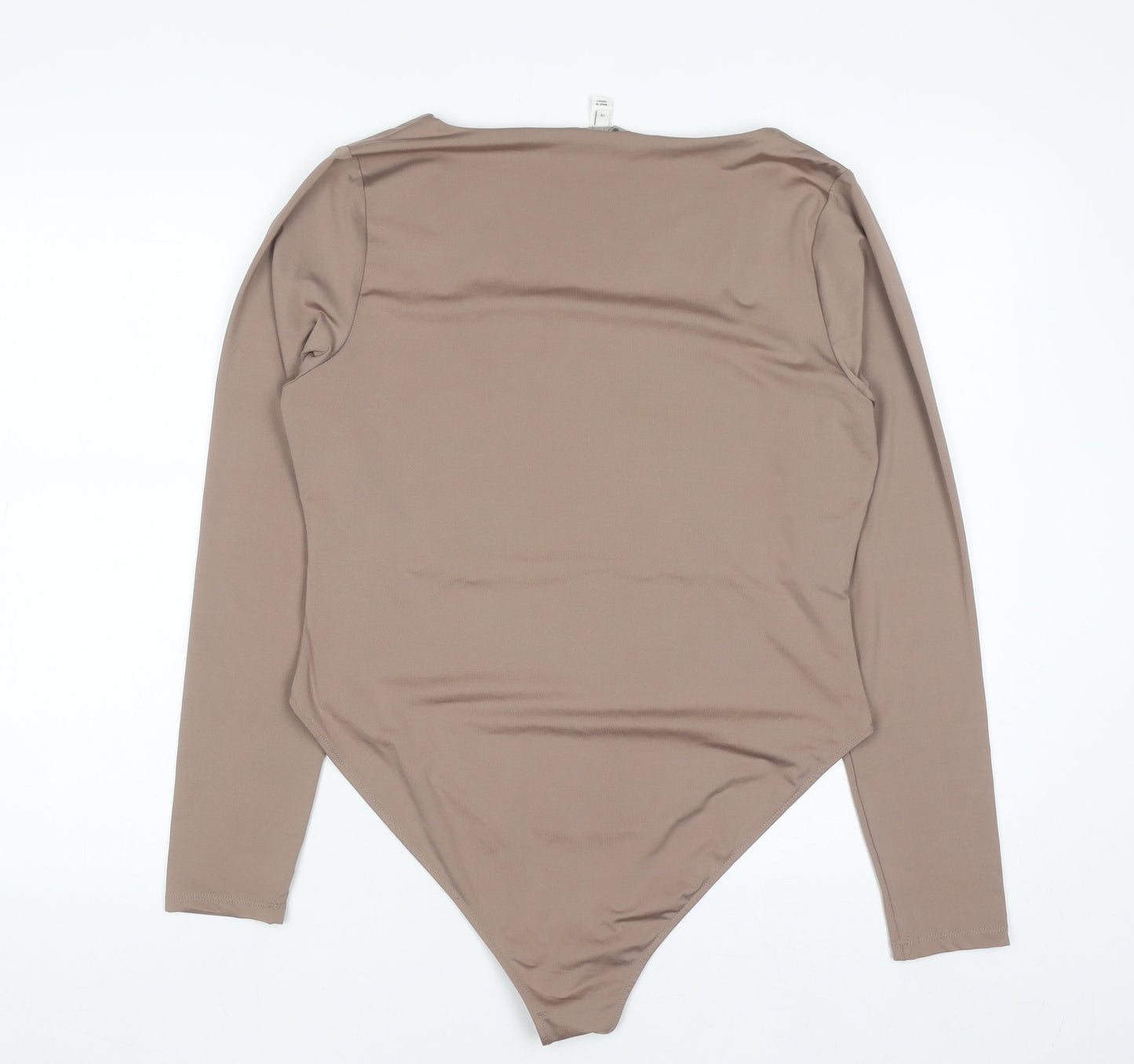 River Island Women Brown Size 16 Square Neck Long Sleeve Bodysuit
