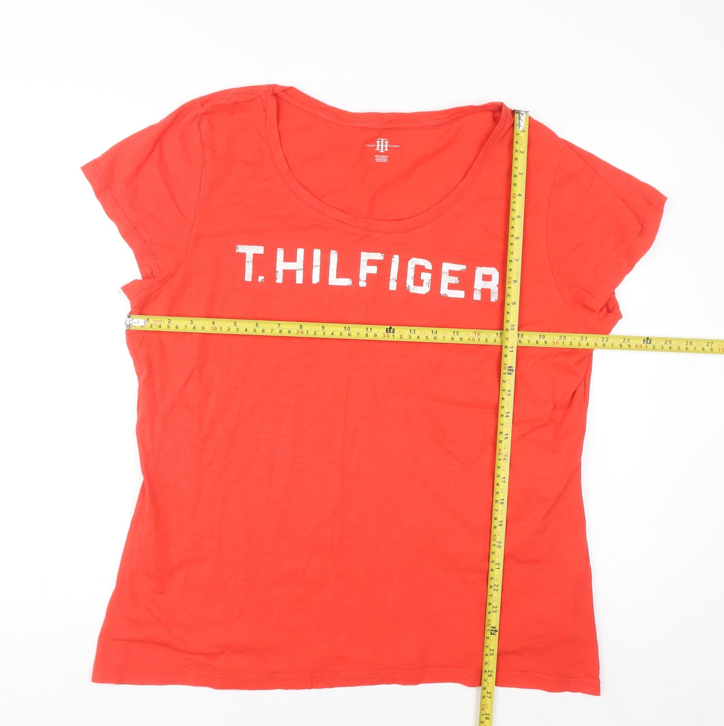 Tommy Hilfiger Women's Red 2XL Short Sleeve Cotton T-Shirt