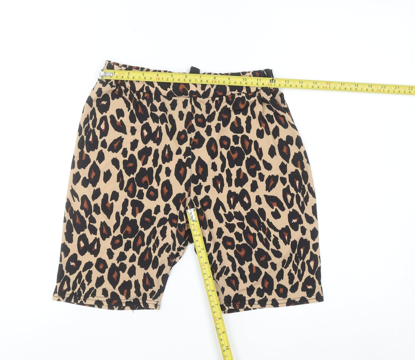 New Look Women's Beige Leopard Print Biker Shorts UK 12
