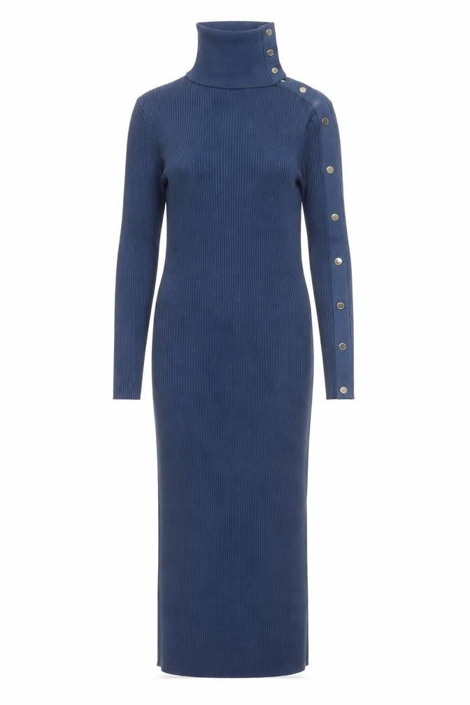 Zara Women Blue Long Bodycon Knit Dress Size 8 High Neck