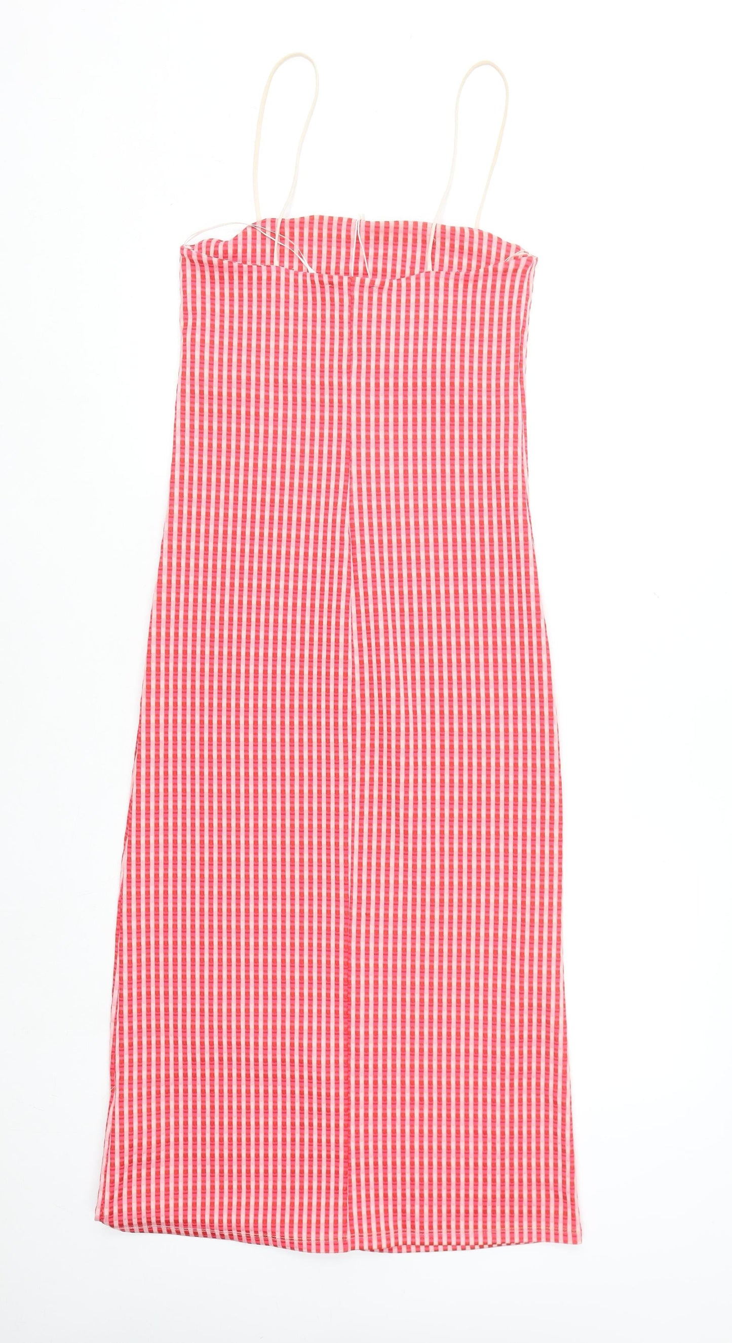 ZARA Women Red Check Slip Dress Size S Polyester Midi