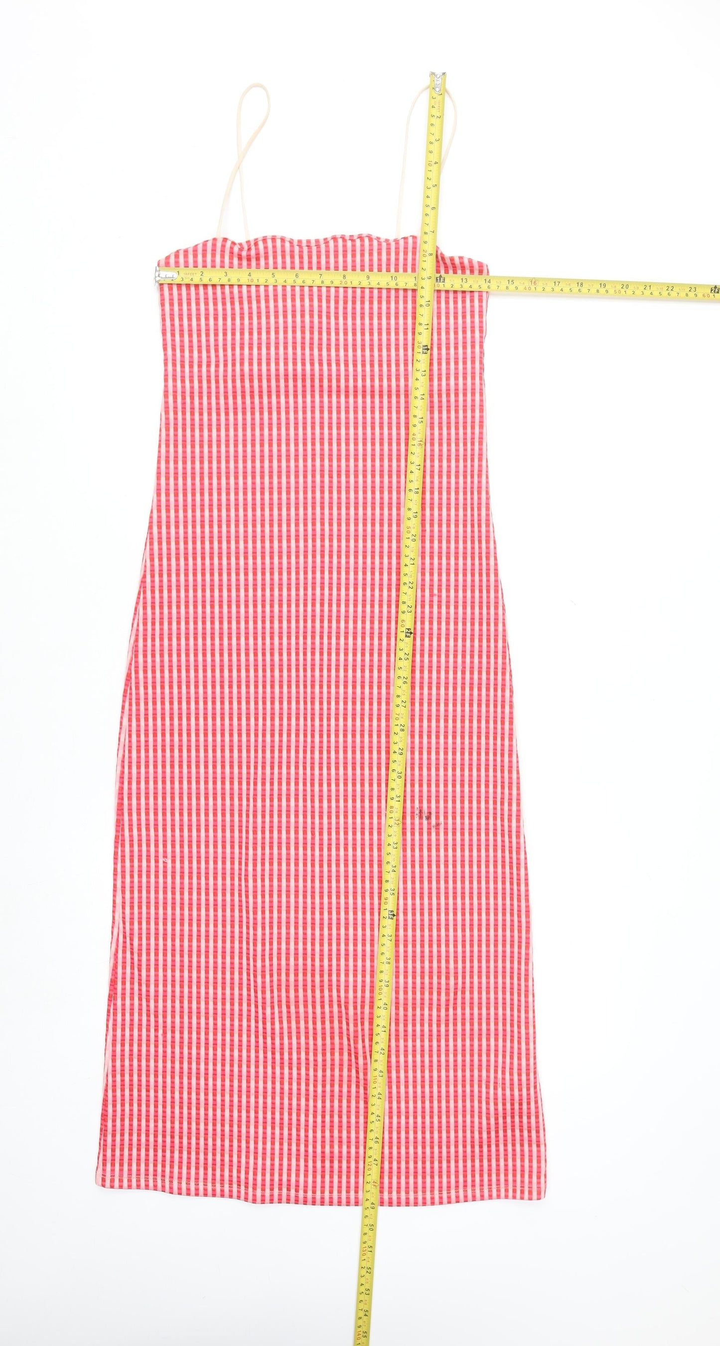 ZARA Women Red Check Slip Dress Size S Polyester Midi
