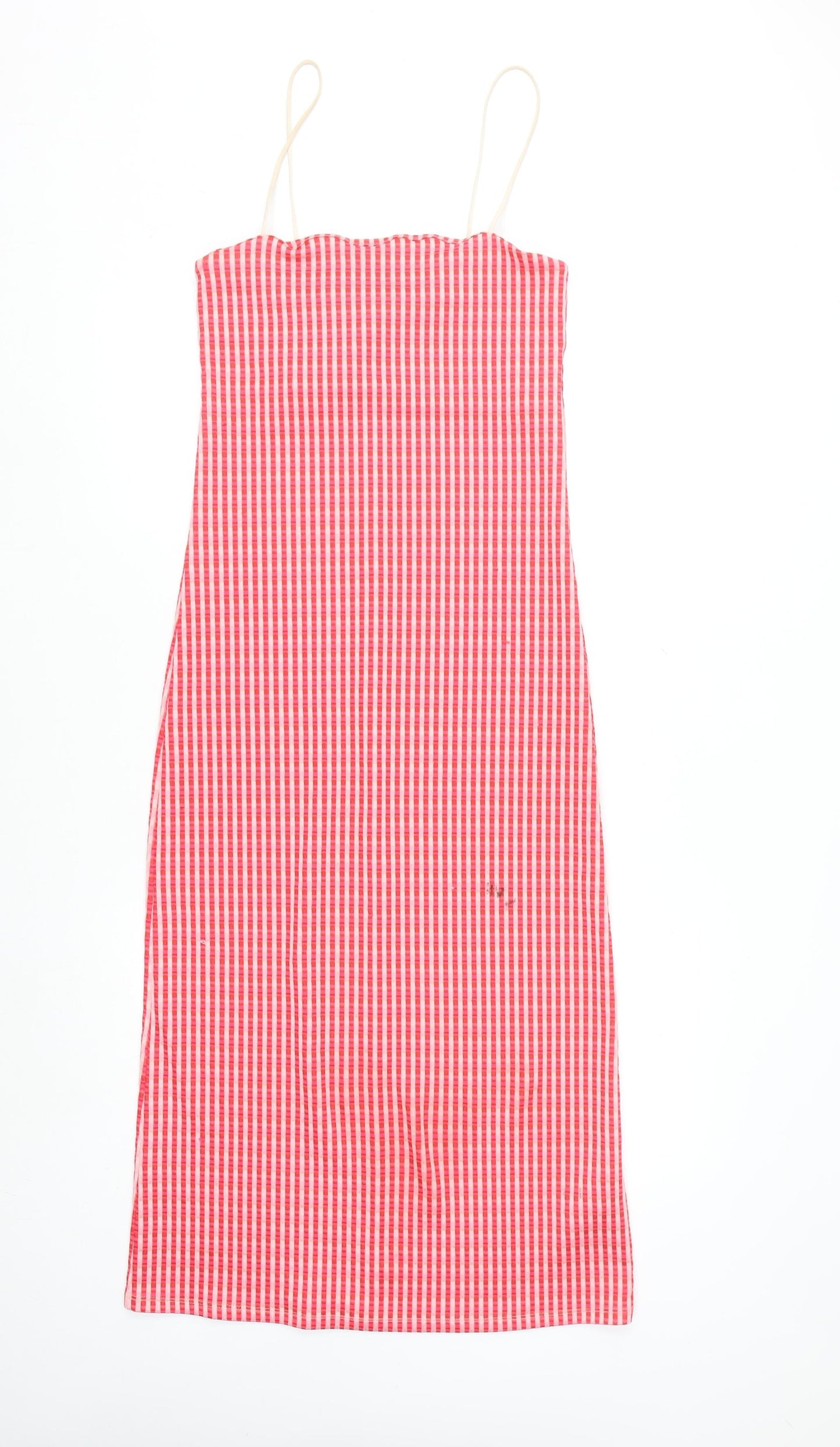 ZARA Women Red Check Slip Dress Size S Polyester Midi