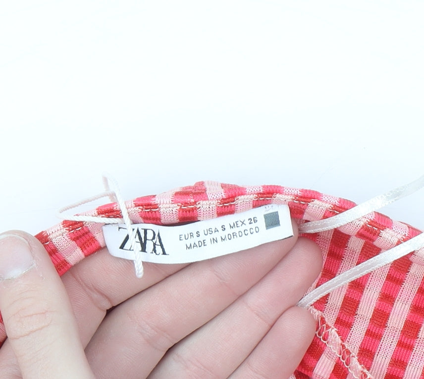 ZARA Women Red Check Slip Dress Size S Polyester Midi