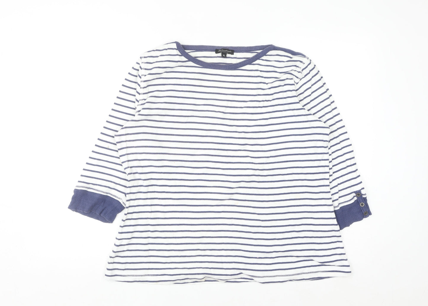 Brandtex Women White Blue Striped Pullover Sweatshirt XL Long Sleeve