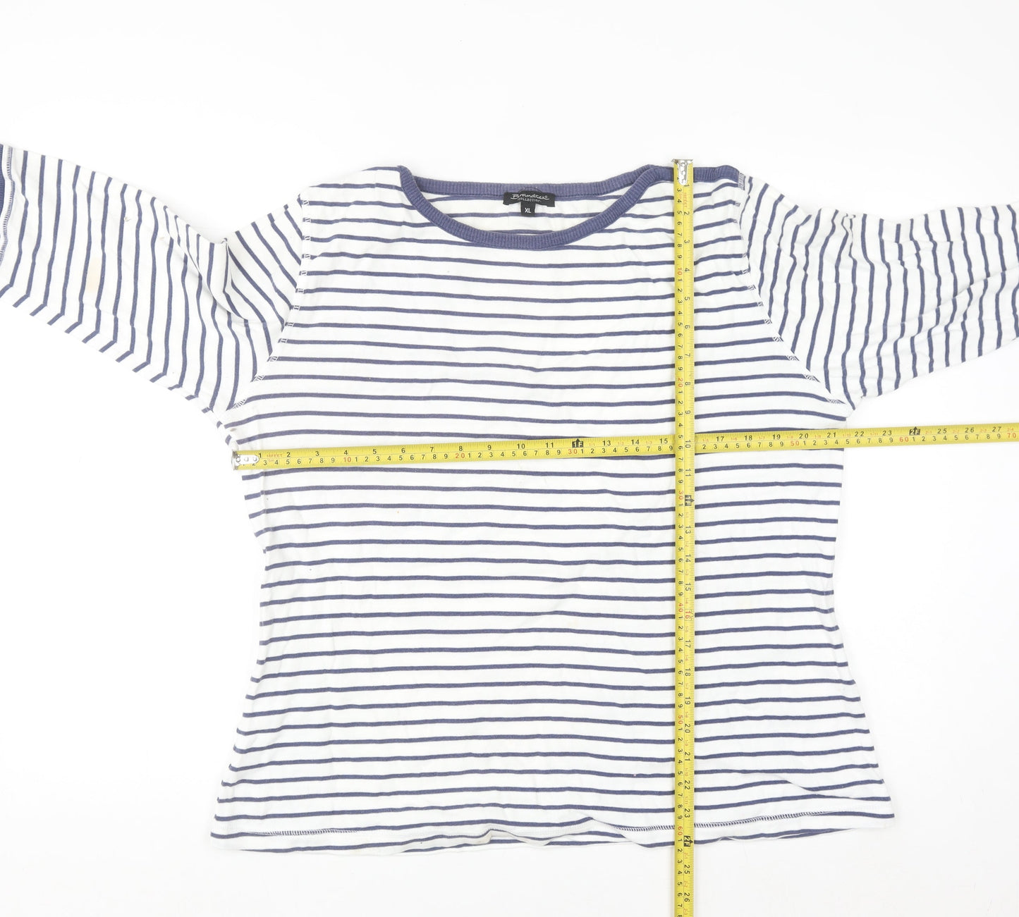 Brandtex Women White Blue Striped Pullover Sweatshirt XL Long Sleeve