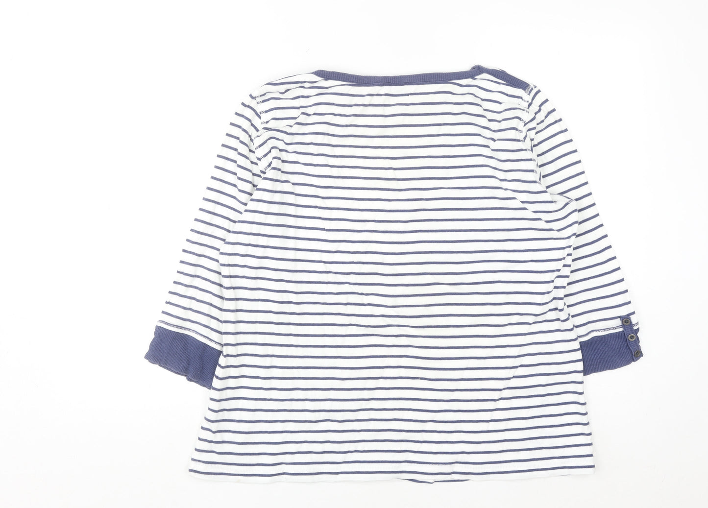 Brandtex Women White Blue Striped Pullover Sweatshirt XL Long Sleeve