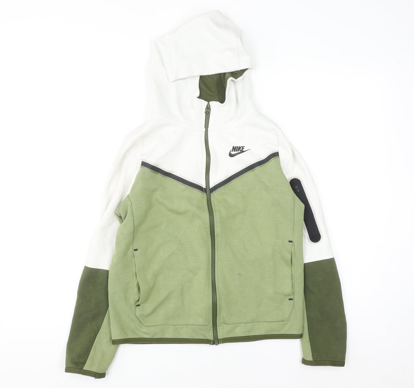 Nike Teens Green White Full Zip Hoodie L Cotton Blend