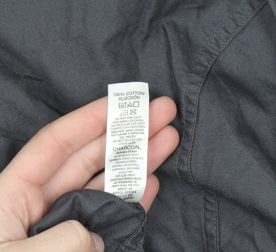 Dunnes Stores Men's Grey Regular Fit Cotton Button-Up Shirt L