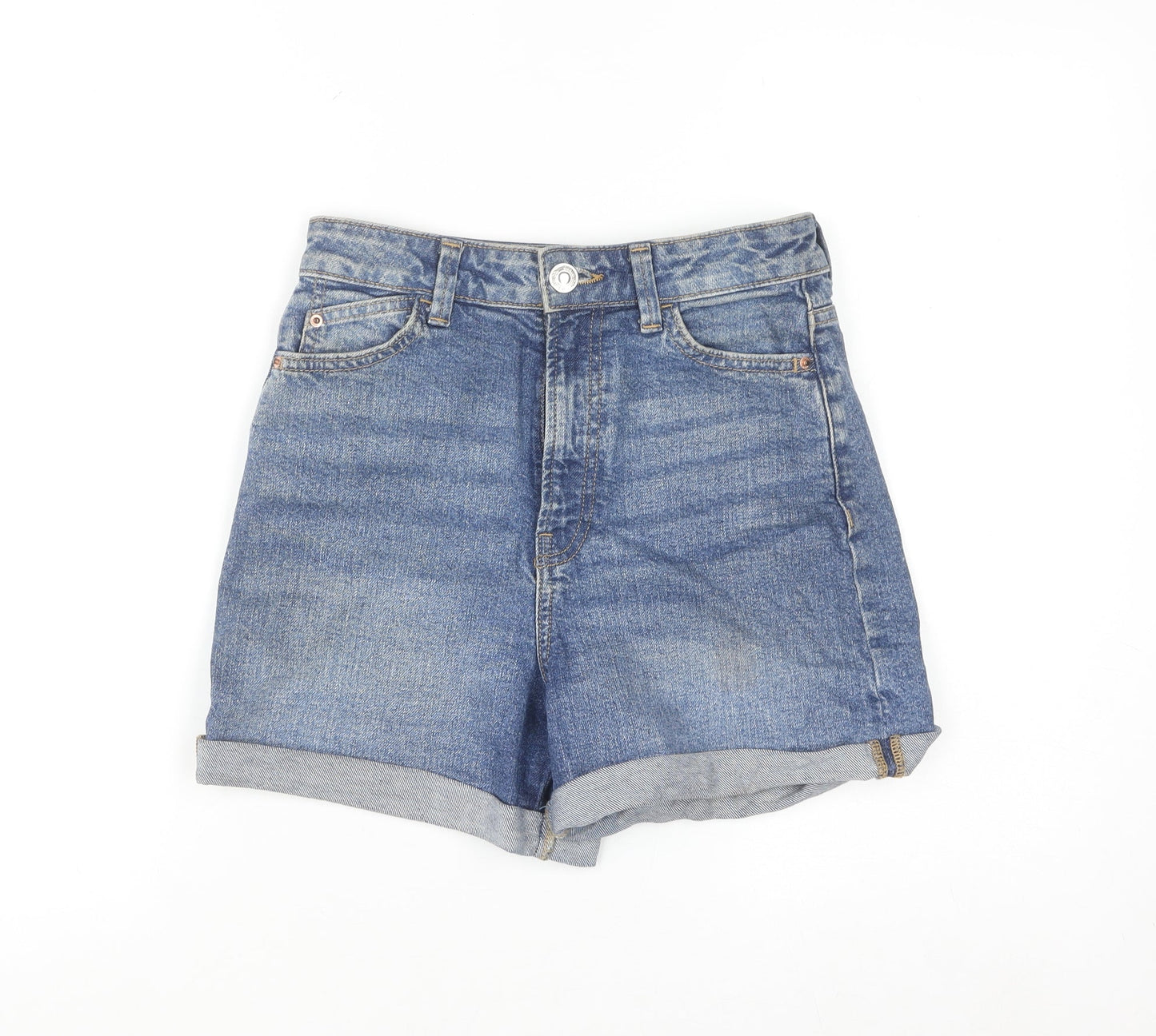 Primark Women Blue Denim High-Rise Shorts Size 6 Cotton Blend