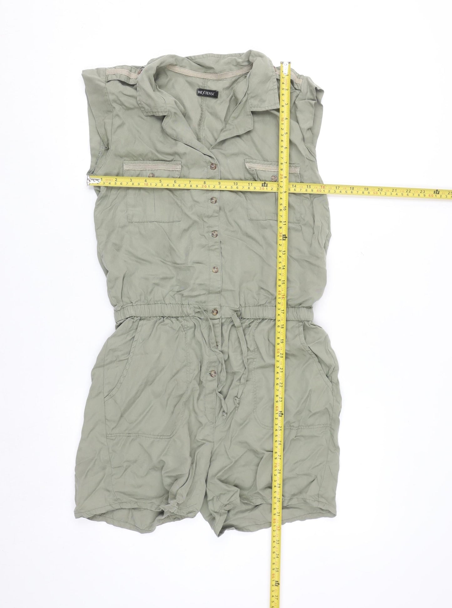 Nextenso Women Khaki Green Size 8 Sleeveless Button-Up Playsuit
