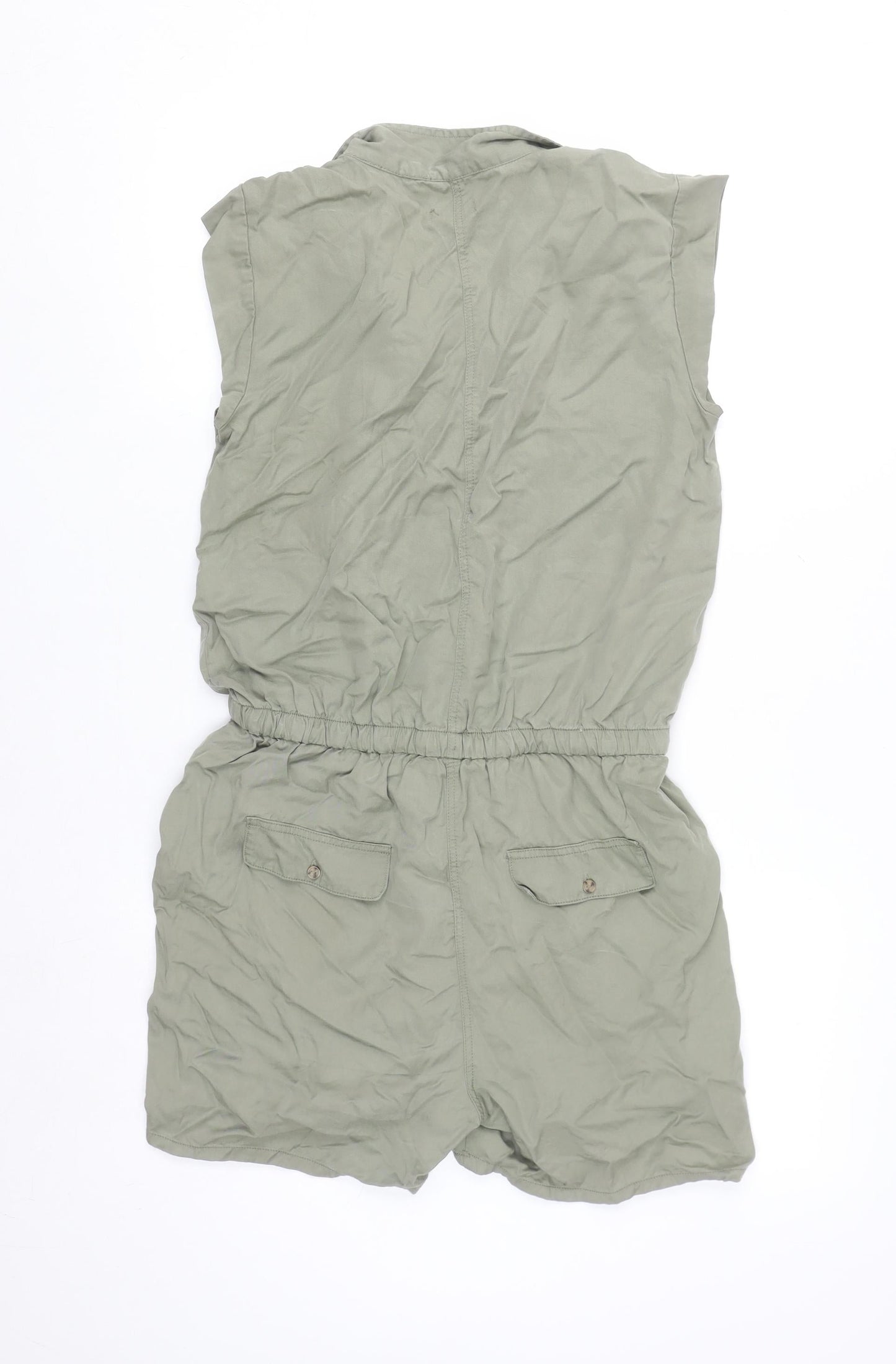 Nextenso Women Khaki Green Size 8 Sleeveless Button-Up Playsuit