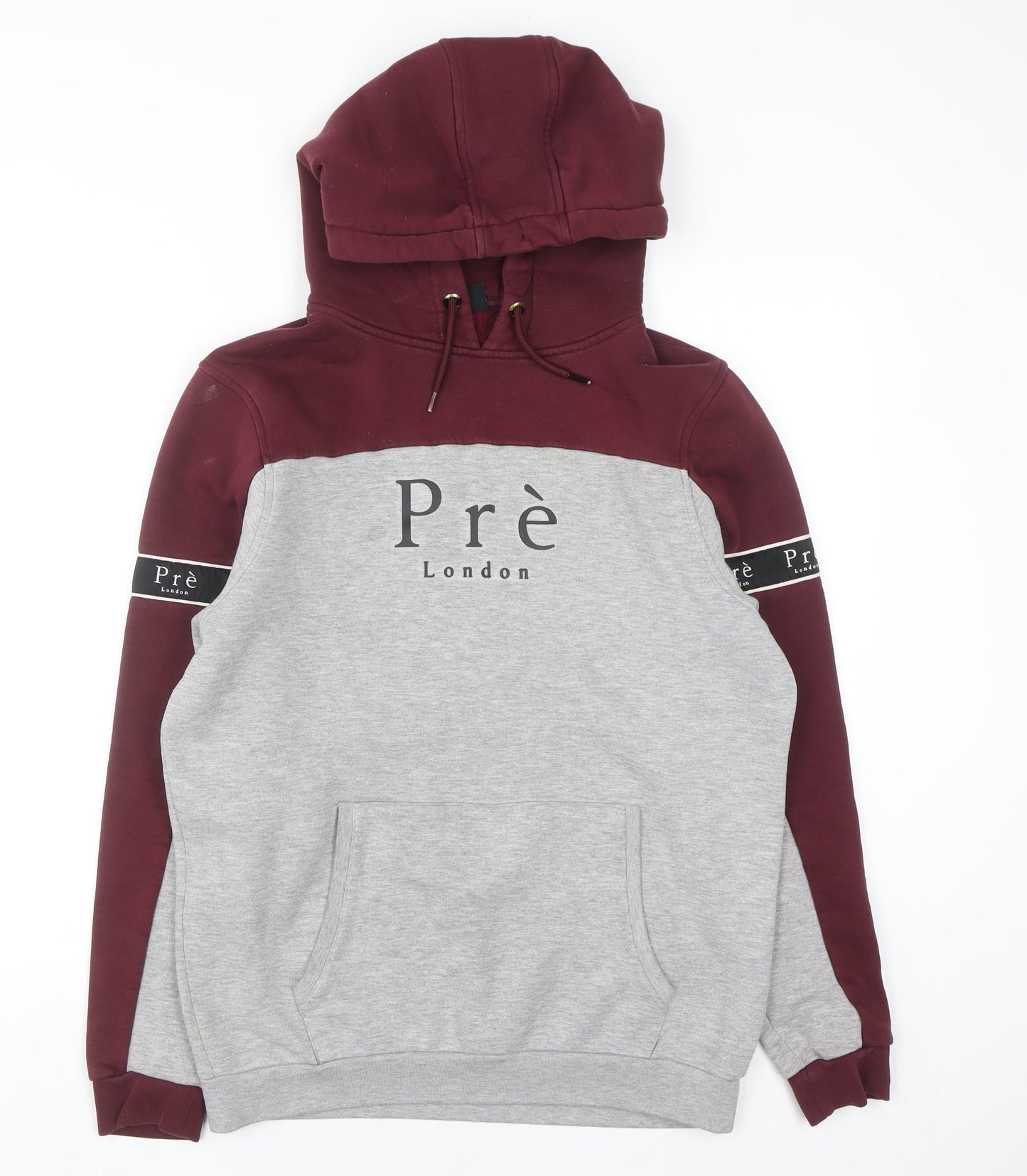 Prè London Men’s Grey Red Pullover Hoodie Medium Graphic Logo
