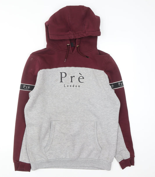 Prè London Men’s Grey Red Pullover Hoodie Medium Graphic Logo