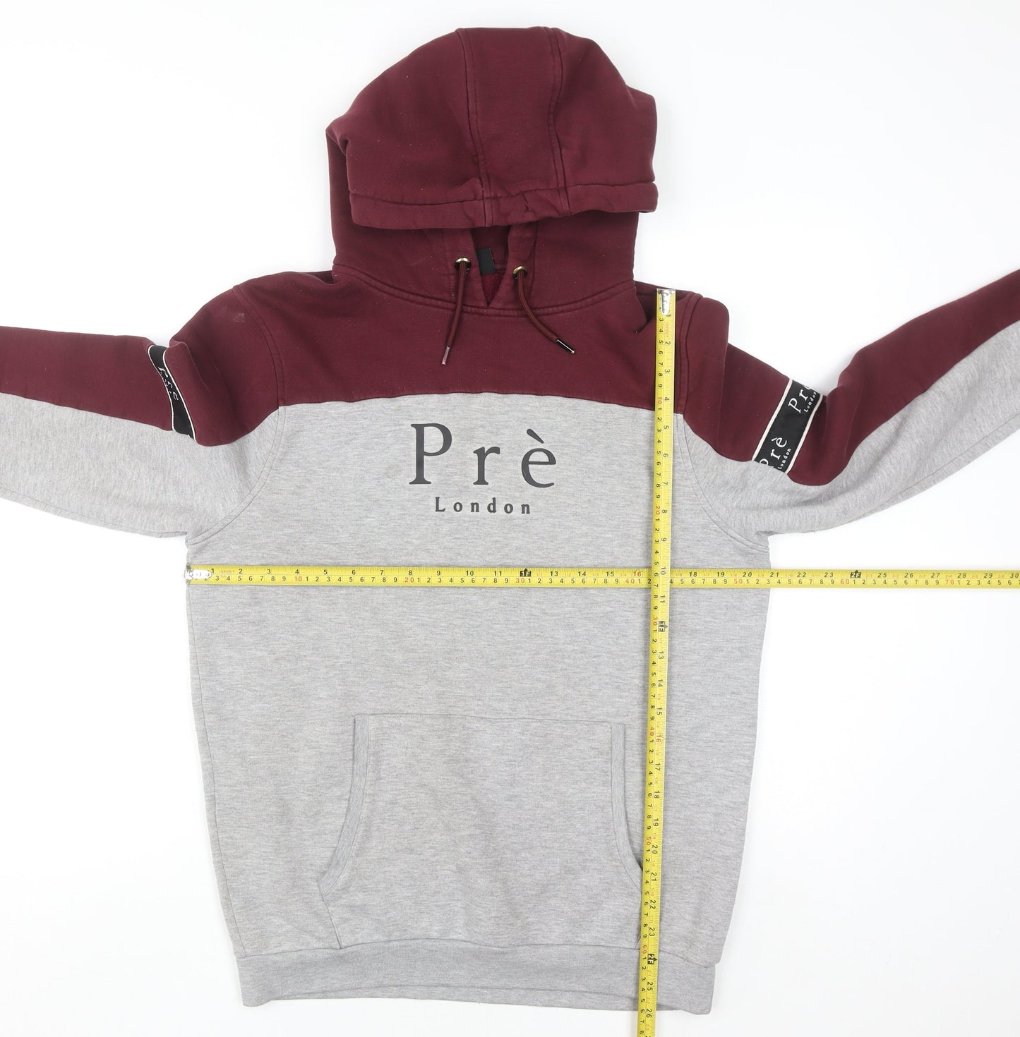 Prè London Men’s Grey Red Pullover Hoodie Medium Graphic Logo