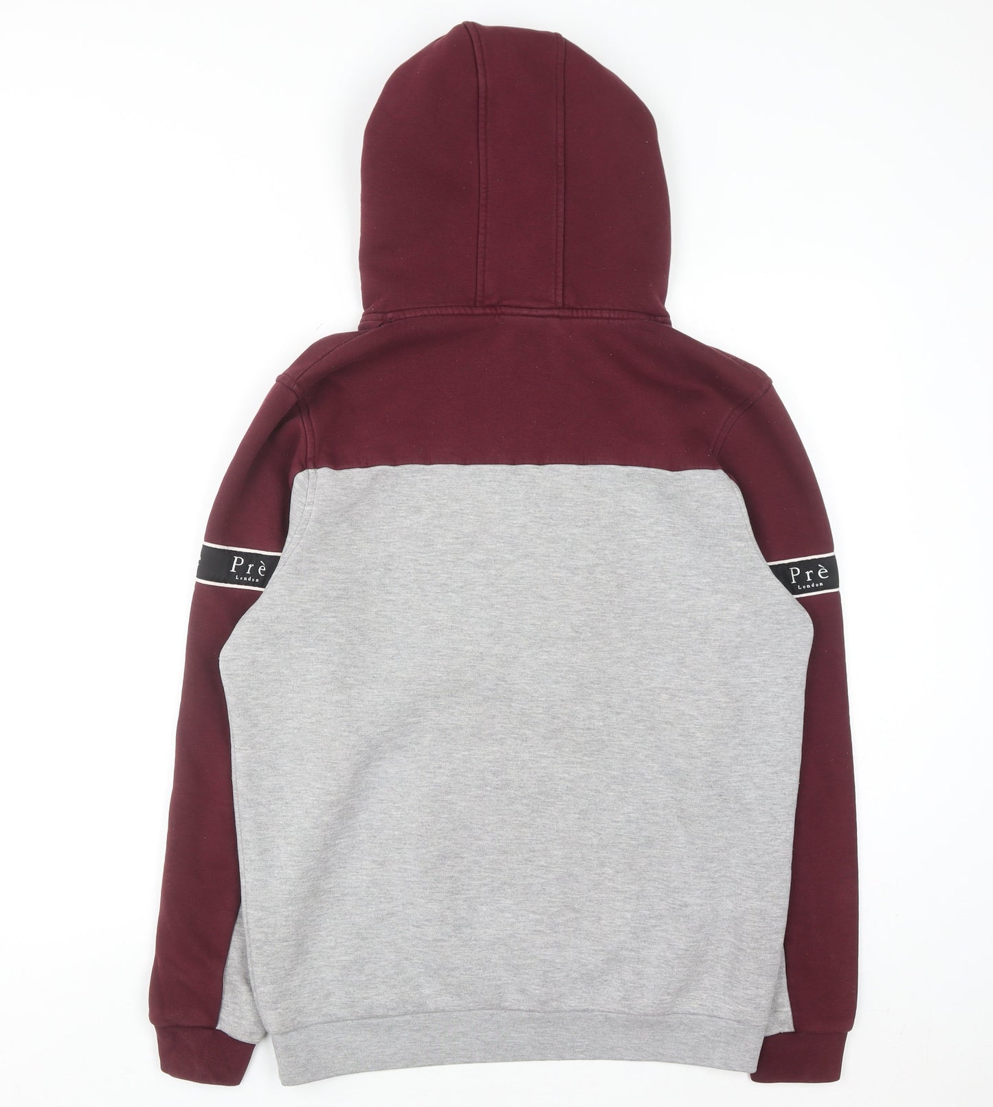 Prè London Men’s Grey Red Pullover Hoodie Medium Graphic Logo