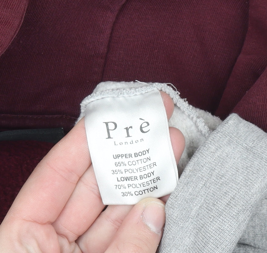 Prè London Men’s Grey Red Pullover Hoodie Medium Graphic Logo