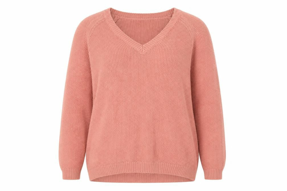 Meadows & Byrne Women Pink Cotton V-Neck Chunky Knit Jumper Size L