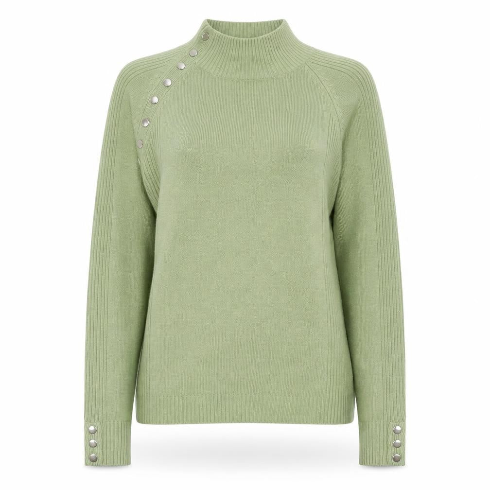 Chickadee Women’s Green Mock Neck Button Trim Knit Jumper Size S