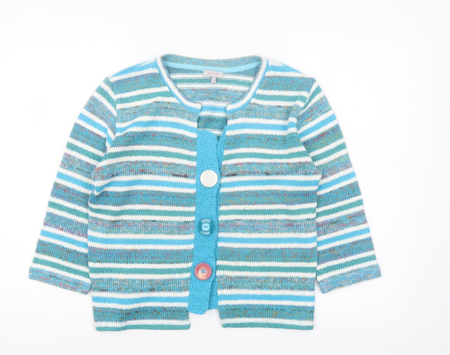 Marks and Spencer Women Blue Striped Knit Cardigan Size 16