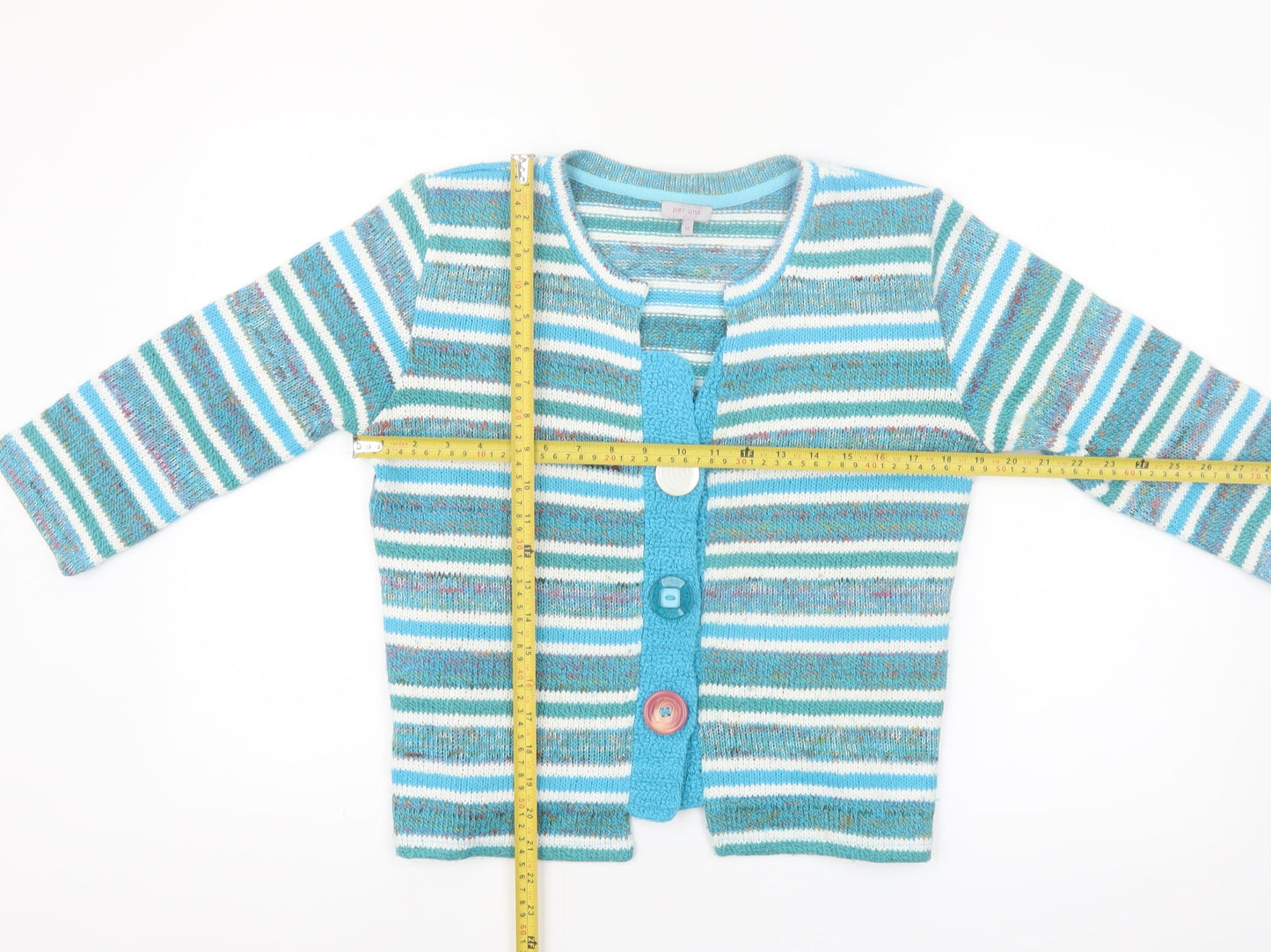 Marks and Spencer Women Blue Striped Knit Cardigan Size 16
