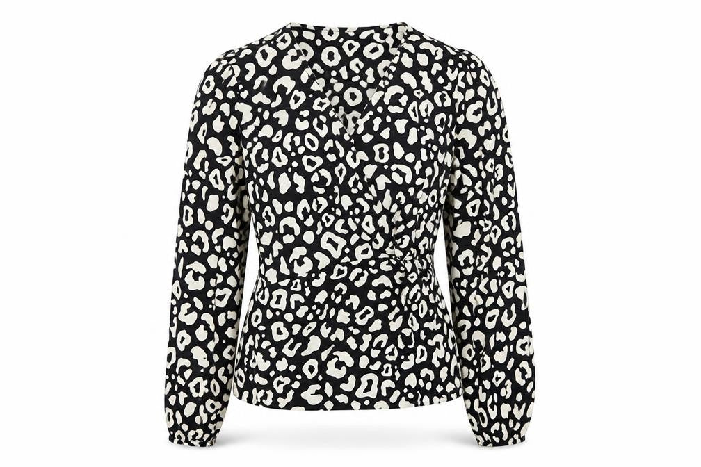 Pep&Co Women's Black Animal Print Wrap Blouse Size 8