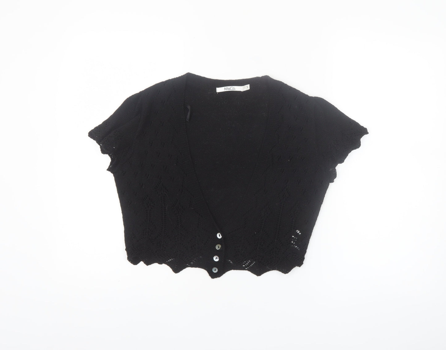 M&Co Womens Black Knit Short Sleeve Cropped Cardigan Size S