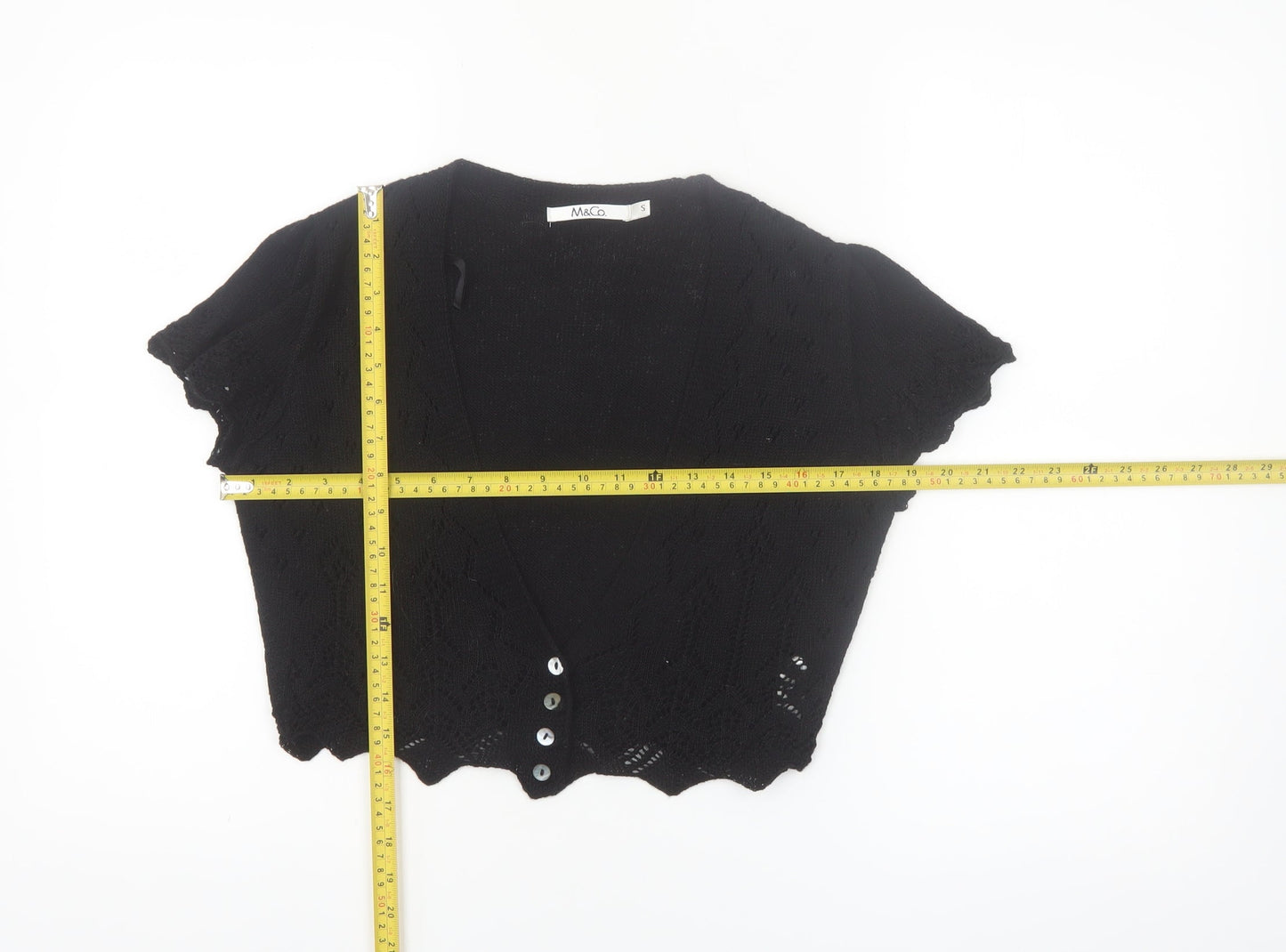 M&Co Womens Black Knit Short Sleeve Cropped Cardigan Size S