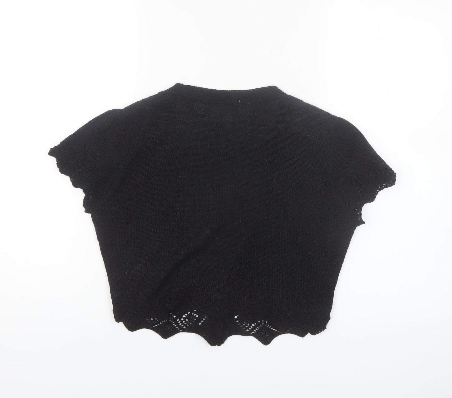 M&Co Womens Black Knit Short Sleeve Cropped Cardigan Size S