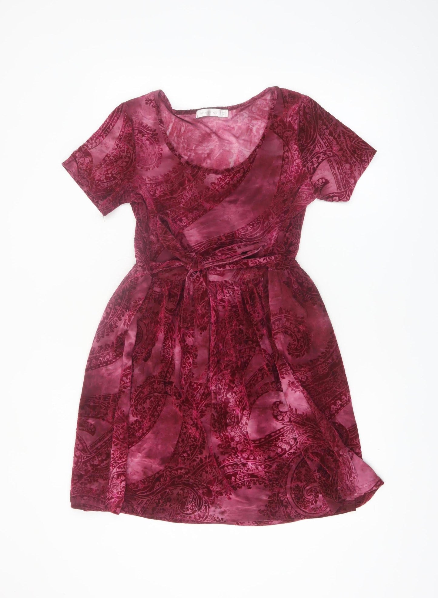 MINKPINK Women Red Paisley Fit & Flare Velvet Dress XS