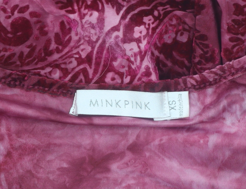 MINKPINK Women Red Paisley Fit & Flare Velvet Dress XS