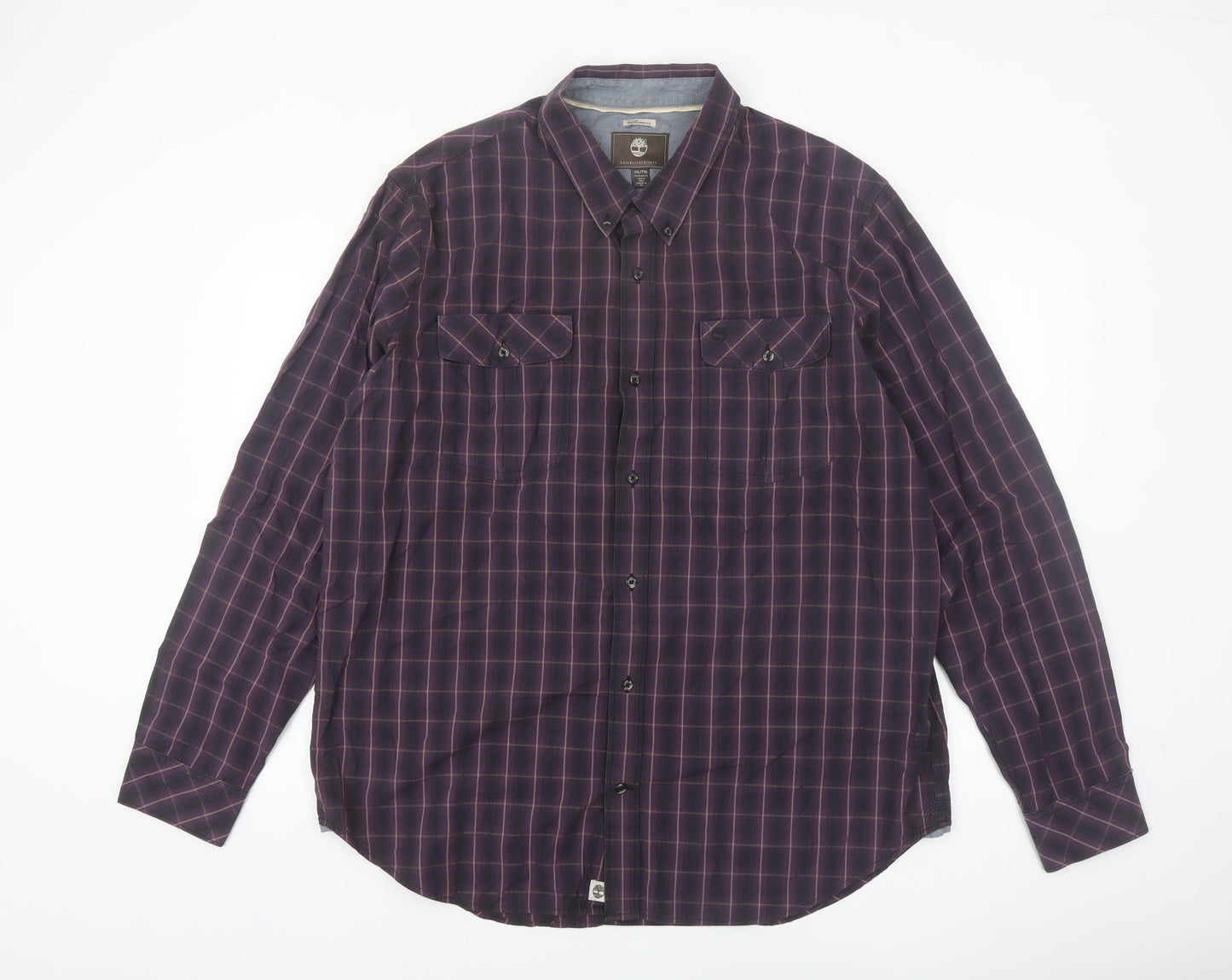 Timberland Mens Purple Check Button-Up Long Sleeve 2XL Regular Fit Shirt