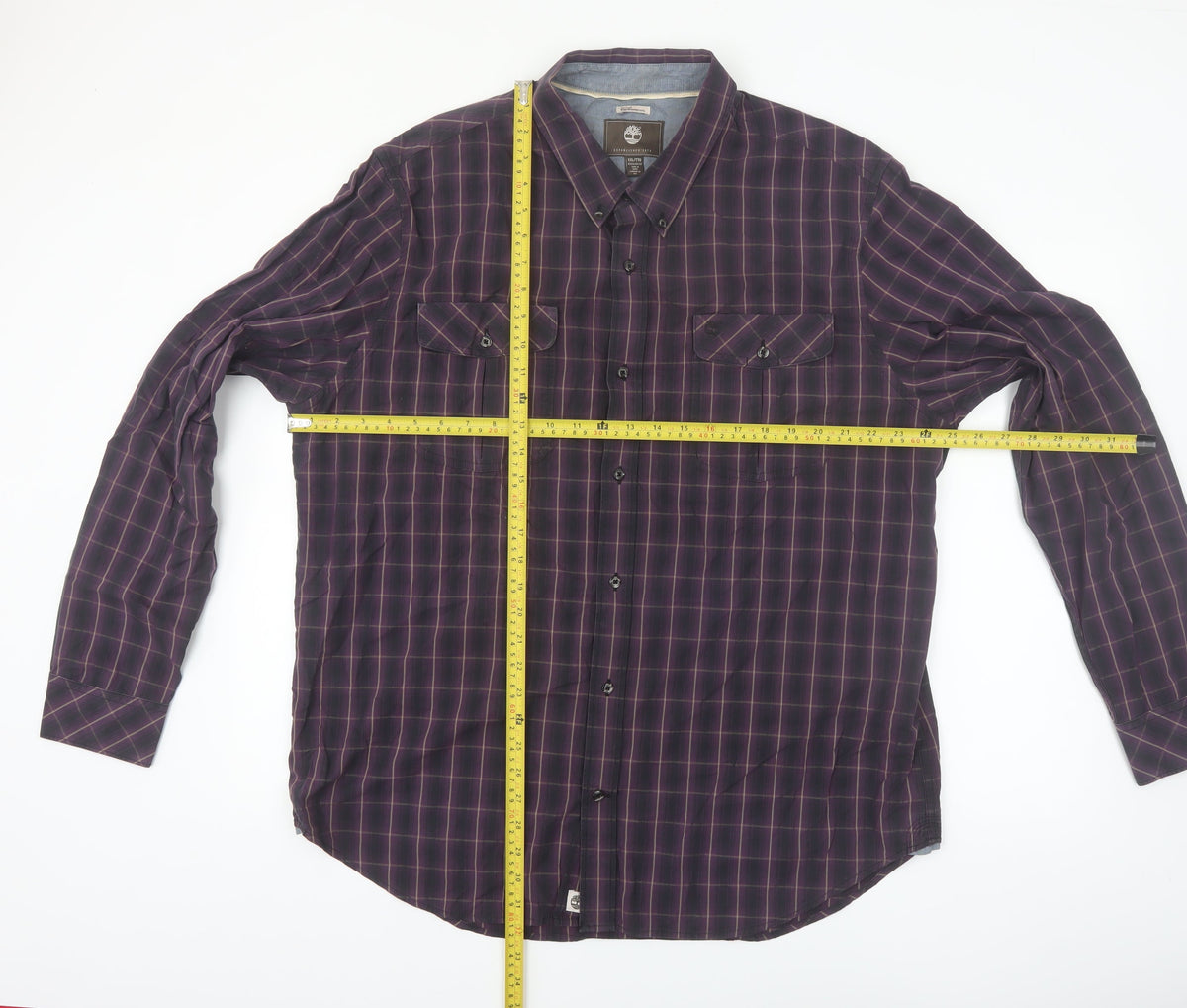 Timberland Mens Purple Check Button-Up Long Sleeve 2XL Regular Fit Shirt