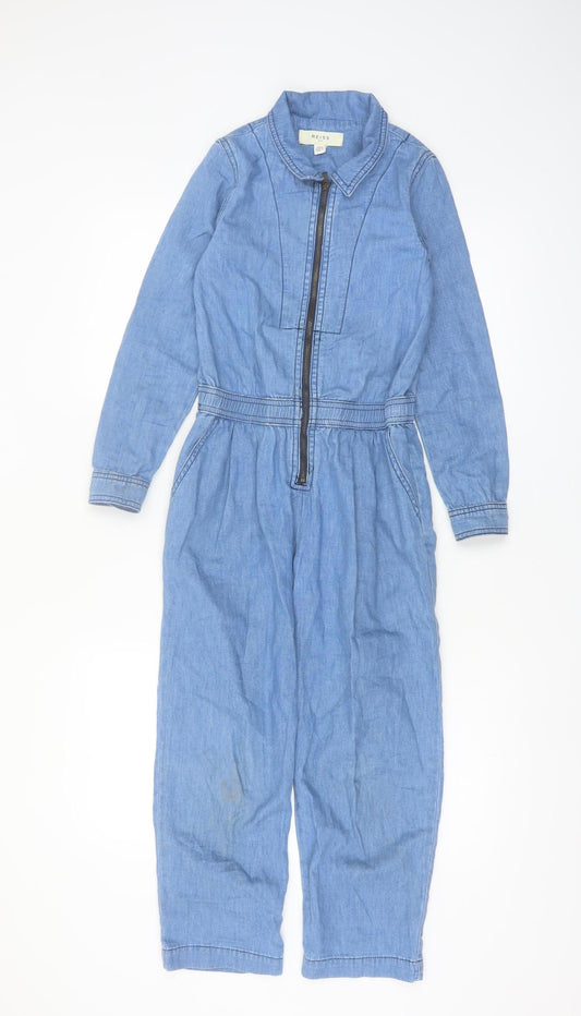 Reiss Girls Blue Denim Long Sleeve Zip-Up Jumpsuit 7-8 Years