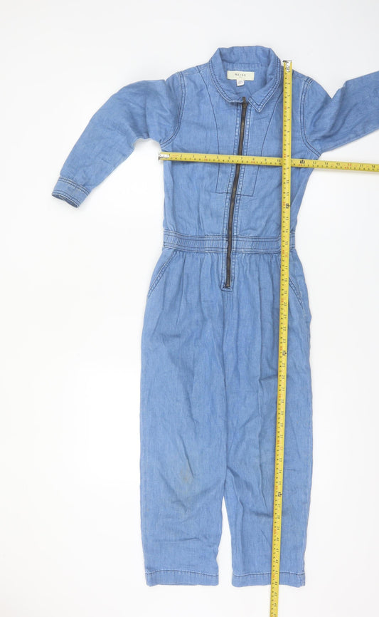 Reiss Girls Blue Denim Long Sleeve Zip-Up Jumpsuit 7-8 Years