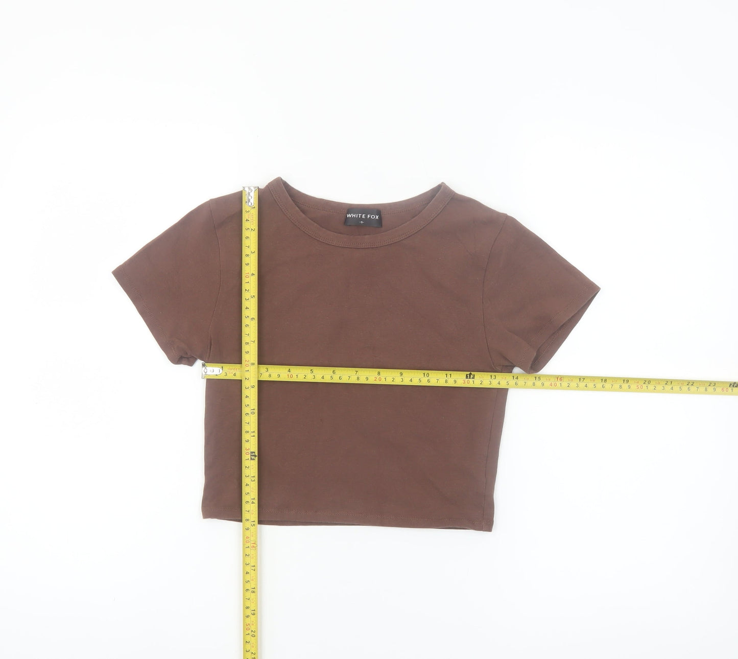 White Fox Womens Brown Cropped Slim Fit Crew Neck T-Shirt S
