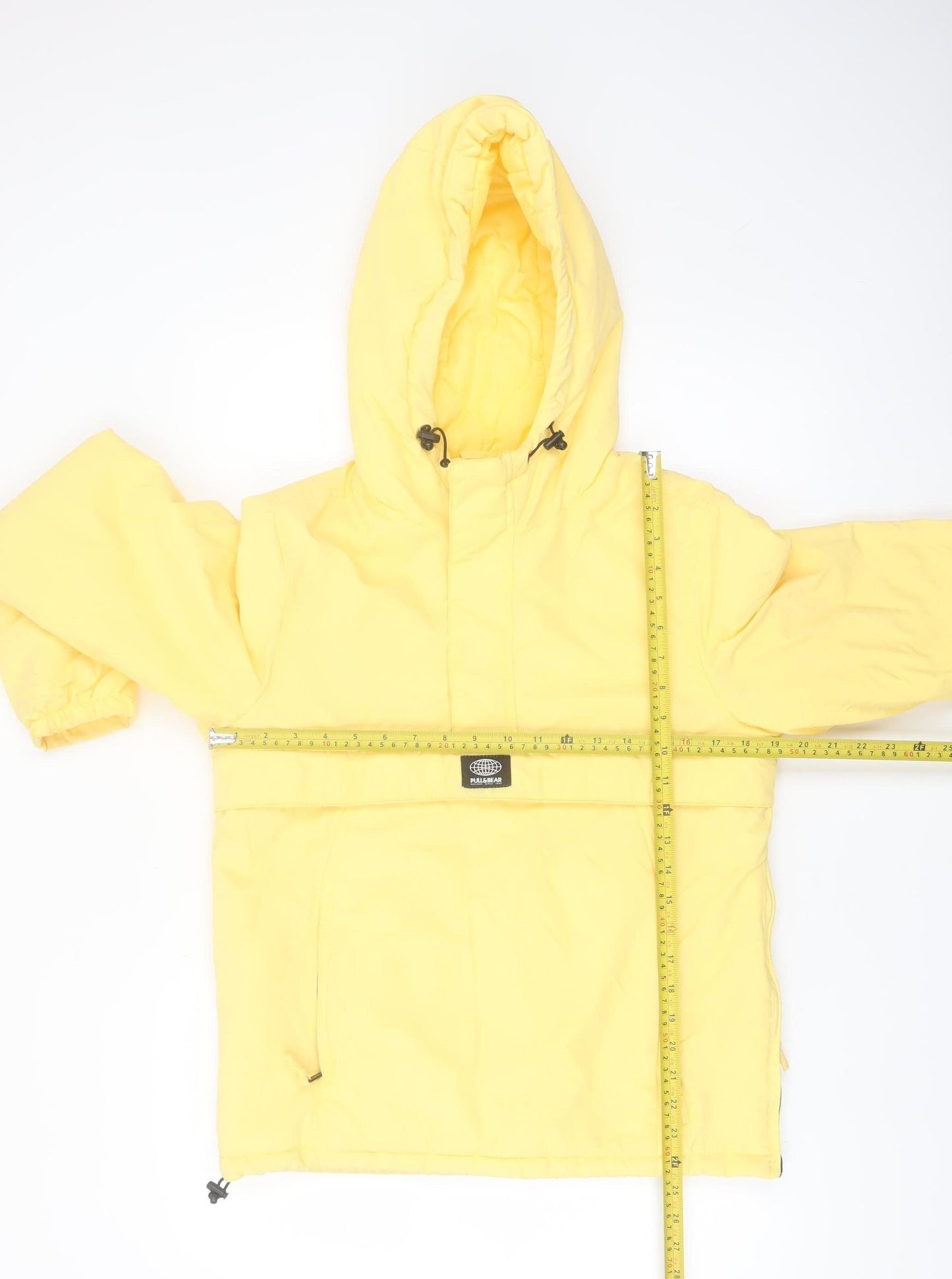 Pull & Bear Women Yellow Hooded Anorak Jacket Size 10 Polyester Mid-Length