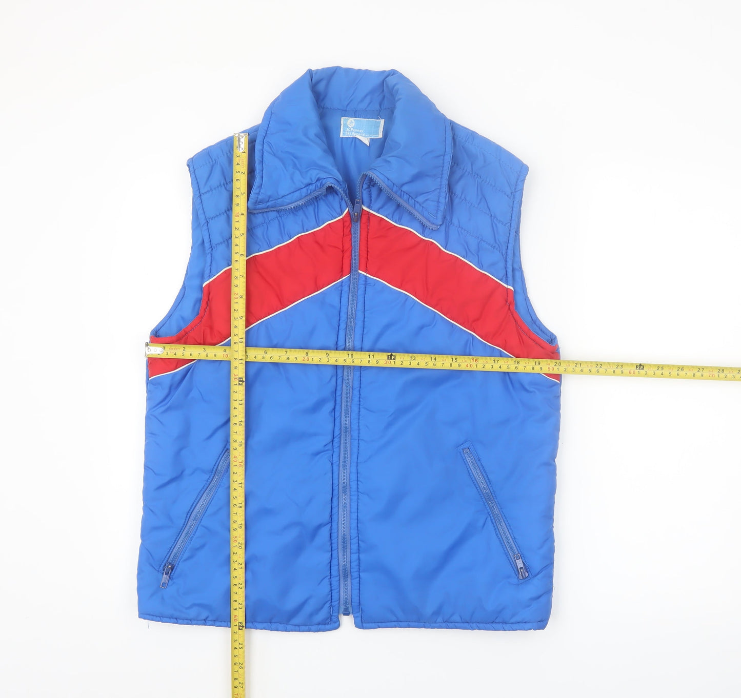 JCPenney Men's Blue Red Retro Ski Puffer Waistcoat M
