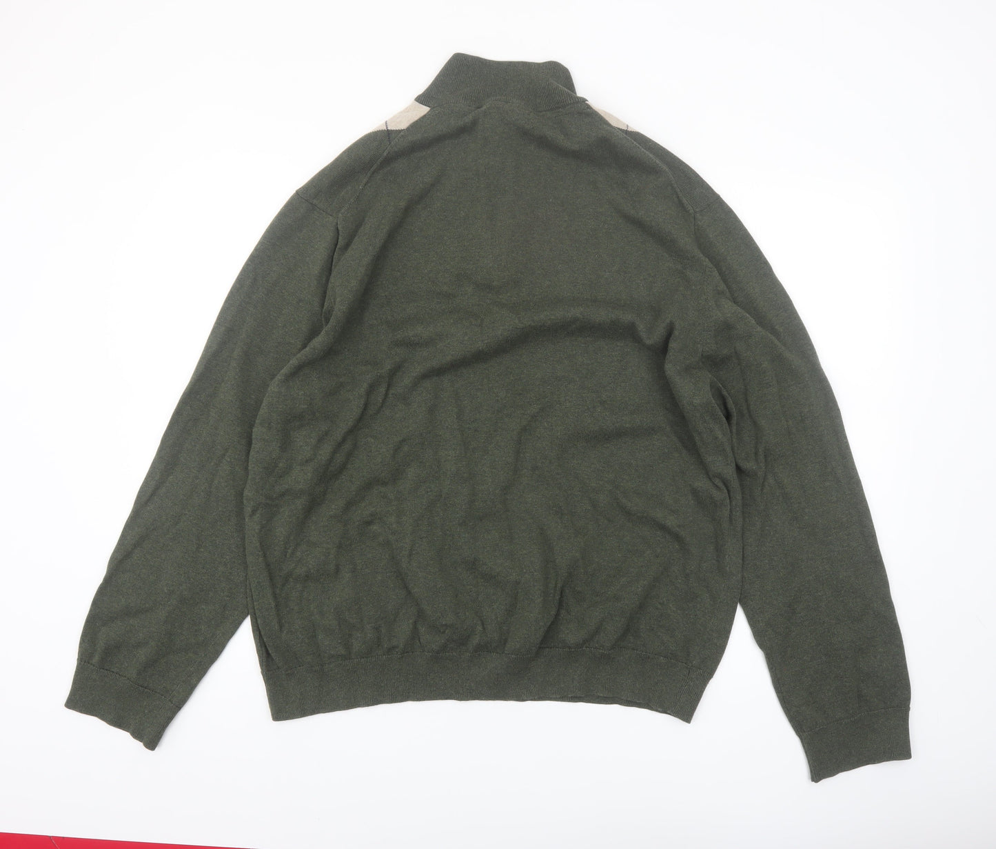 Tasso Elba Men's Green Argyle 1/2 Zip Cotton Jumper XL