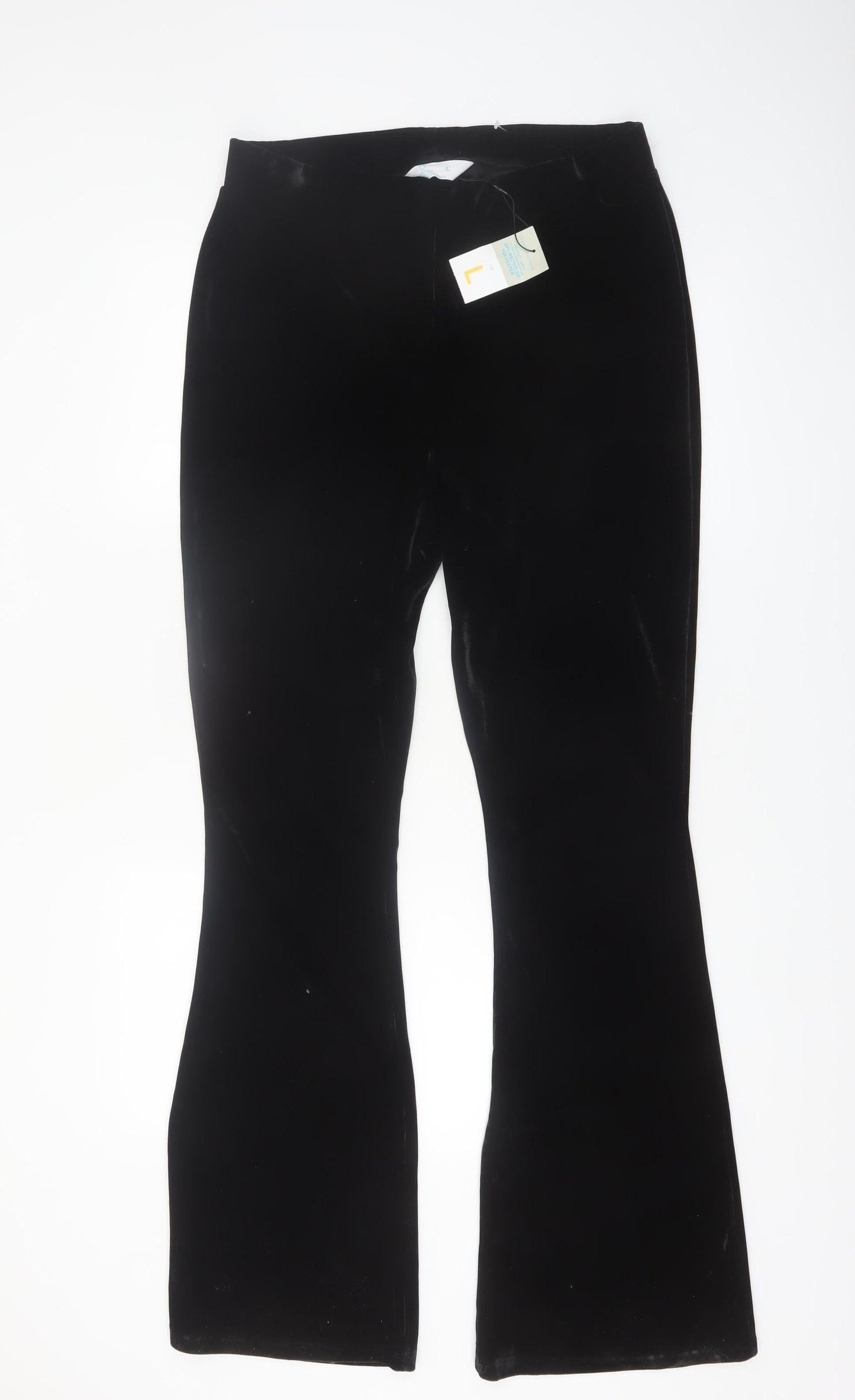 Primark Womens Black Velvet Flared Stretch Trousers Size L