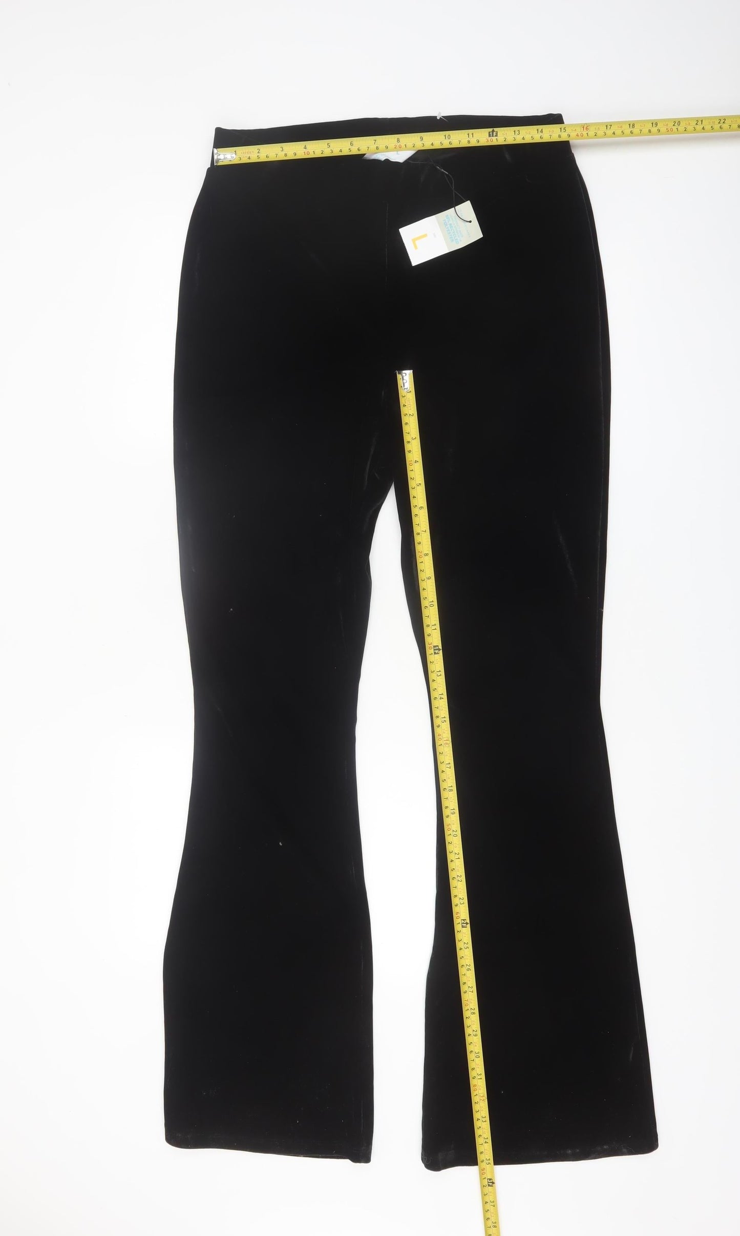 Primark Womens Black Velvet Flared Stretch Trousers Size L